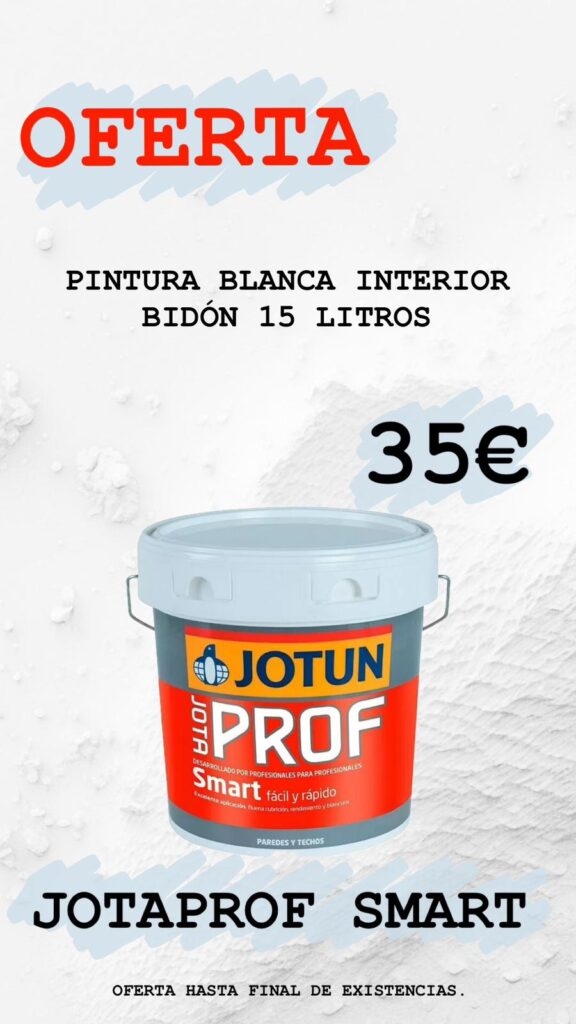 Pinturas en Tenerife - Producto en oferta. Pintura blanca interior Jotaprof Smart JOTUN. Bidón de 15L.